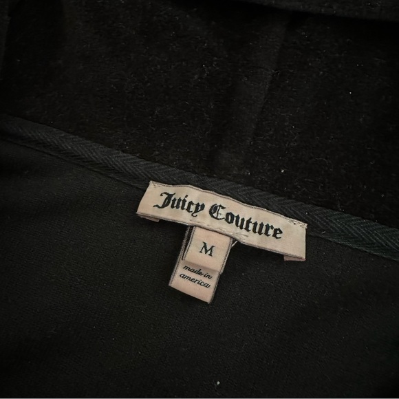 Sz M Y2K Juicy Couture Black Velour Zip Up Hoodie Sweater - Picture 4 of 4